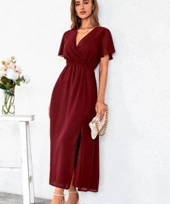 CUPSHE Lola Short Sleeve Tie Waist Ruching A-Shape Dress