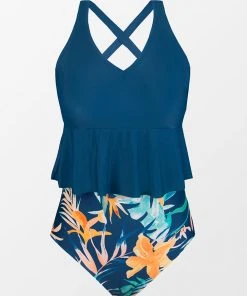 CUPSHE Wrap Front Bralette & Shoreline Topical High Waist Bikini Set