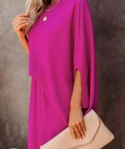 CUPSHE Zyanya One Shoulder Dolman Sleeve Chiffon Dress Dresses
