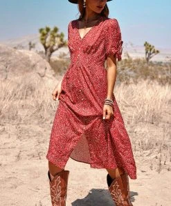 CUPSHE Wendy Bubble Sleeve V-neck A-shape Dress