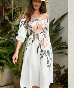 CUPSHE Ginette Half Sleeves Off Shoulder Mid Length A-shape Dress Dresses