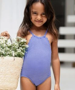 CUPSHE Amalfi Pique Girls’ Scalloped High Neck One Piece Swimsuit One Pieces