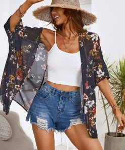 CUPSHE Agatha Normal Sleeve Print Pattern Chiffon Kimono Cover Up Cover Ups