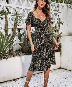 CUPSHE Dresses Thalia Diamond Collar Short Sleeve Maxi Dress