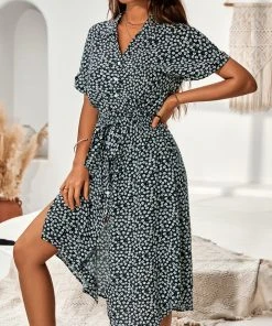 CUPSHE Deb Button Smocking Shirt Collar Dress