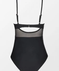 CUPSHE Forest Adventure Solid Mesh Wrap Front Cutout Black One Piece Swimsuit One Pieces