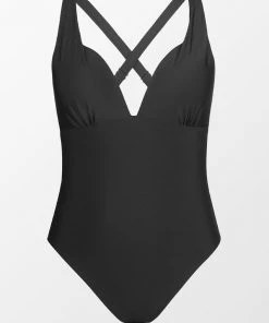 CUPSHE Summer Of Love Black Plunge Tummy Control Black Plus Size One Piece