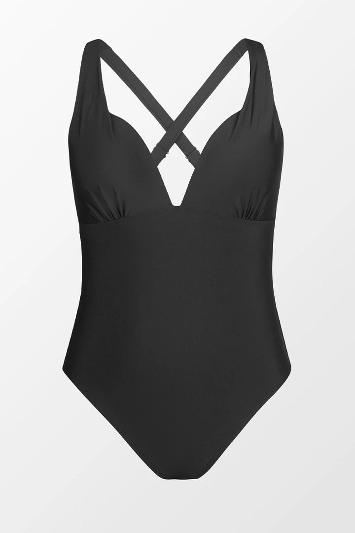 CUPSHE Summer Of Love Black Plunge Tummy Control Black Plus Size One Piece