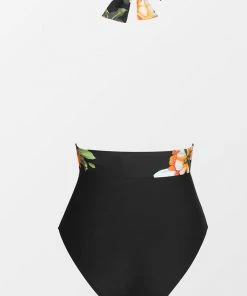 CUPSHE One Pieces Floral And Black Plunge Halter One-Piece Swimsuit