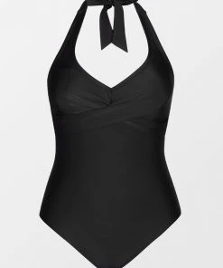 CUPSHE Seaside Holiday Twist Front Black Plus Size One Piece Swimsuit