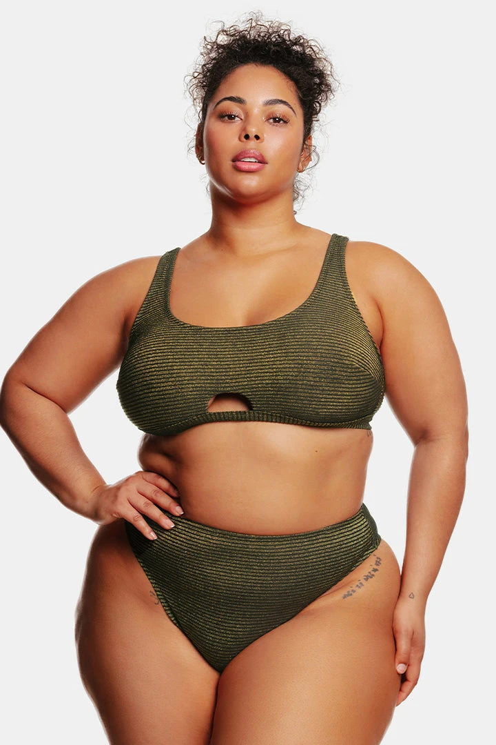 CUPSHE Ribbed Keyhole Bralette & High Waist Plus Size Bikini Set