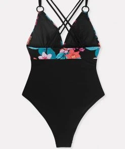 CUPSHE Maya Floral O-ring Criss Cross Tummy Control One Piece Swimsuit