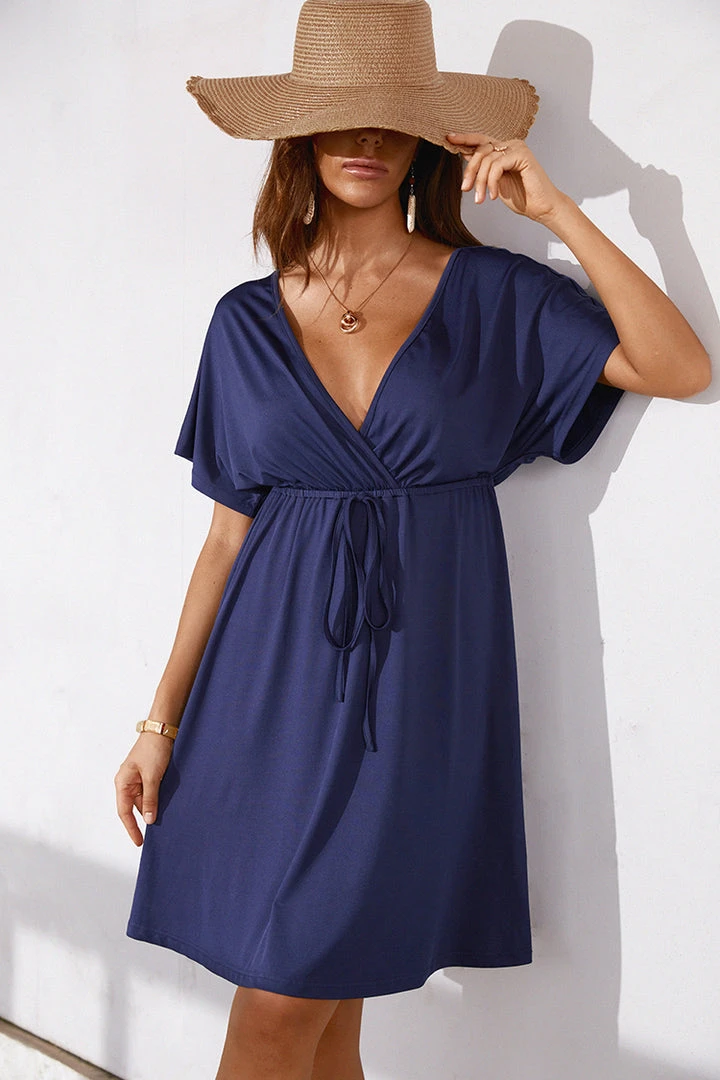 CUPSHE Malee Short Sleeve Elastic Waist Tie A-Shape Dress Dresses