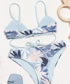 CUPSHE Kirstin Tropical Cross Wrap Reversible Bikini Swimwear UP TO 70% OFF