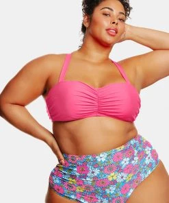 CUPSHE Point Dume Daisy Shirred High Waist Plus Size Bikini Bottoms