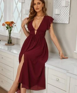 CUPSHE Lola Plunge Tie Ruching A-Shape Dress