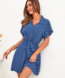 CUPSHE Chrystal Shirt Collar Belted A-shape Dress Dresses