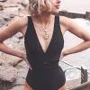 CUPSHE One Pieces Solid Black V-Neck One Piece Swimsuit