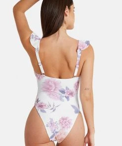 CUPSHE Eden Floral Ruffled Plunge One Piece One Pieces