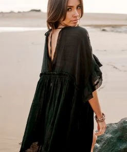 CUPSHE Milan Black Flared Sleeve Cover-up Dress