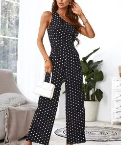 CUPSHE Kimora One Shoulder Dots Straight Jumpsuit
