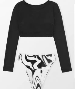 CUPSHE Wild Ronarce Cutout Cropped Long Sleeve Bikini Set Bikinis