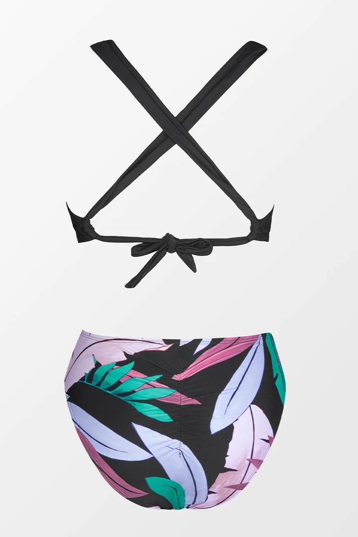 CUPSHE Tropicool Leaf Twist Front Midkini And Classic Hipster Set Swimwear UP TO 70% OFF