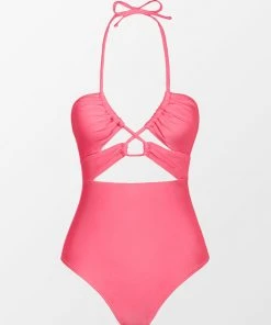 CUPSHE Vapor Wave Halter Tunneled Cutout One Piece Swimsuit One Pieces