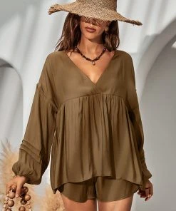 CUPSHE Annika V-neck Puff Sleeve Tie Top Cover Ups