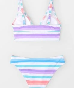CUPSHE Bright Lights Stripe Tall Tri Midkini And Classic Hipster Set Swimwear BOGO 40% OFF