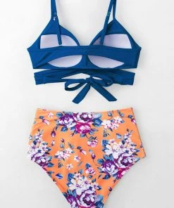 CUPSHE Summer Dream Blue Wrap And Floral High Waisted Bikini