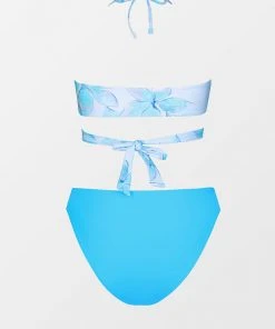 CUPSHE Ice Floral Kont Tie Bandeau And Ultra Cheeky Hipster Bikini Set Bikinis