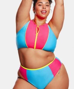 CUPSHE Cali Colorblock Zip Up Tankini & High Waist Plus Size Bikini Set