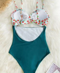 CUPSHE One Pieces Mini Hibiscus And Solid Blue One-Piece Swimsuit