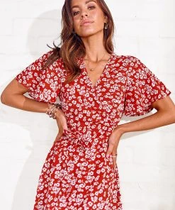 CUPSHE Dresses Gracie V-neck Lace Up Tea Length Wrap Dress