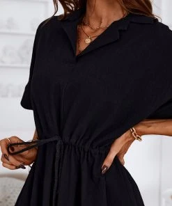 CUPSHE Henley Shirt Collar Lace Up Short Length Dress Dresses