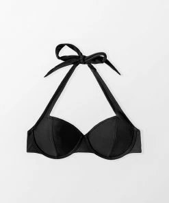 CUPSHE Keep It Cool Black Paneled Halter Underwire Black Bikini Top