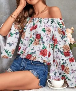 CUPSHE Baylee Long Sleeve Frill Off Shoulder Top Beach Shirts & Tops