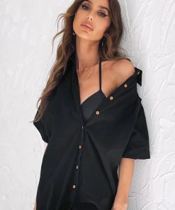 CUPSHE Kaila Black Short Sleeve Maxi Cover-up Dress