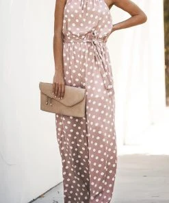 CUPSHE Kimora Sleeveless Ruching Tie Polka Dot Jumpsuit Accs & Clothing