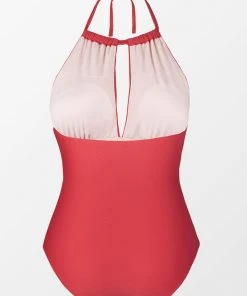 CUPSHE Joyful Retro High Neck Keyhole Tummy Control Red Plus Size One Piece