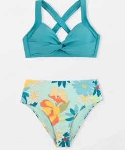 CUPSHE Bikinis Floral Print Twisted Push Up Top & High Waist Bikini Set