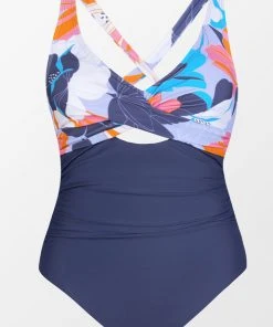 CUPSHE Deep Ocean Molded Twist Front Tummy Control Plus Size One Piece