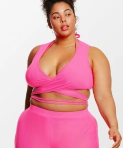 CUPSHE Love Los Angeles Lace Crop Top & Merrow Edge Plus Size Pants Set Cover Ups