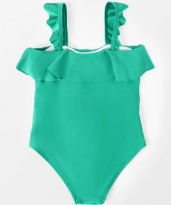 CUPSHE One Pieces Street Art Bandeau Ruffles Girls Swim One Piece Swimsuit