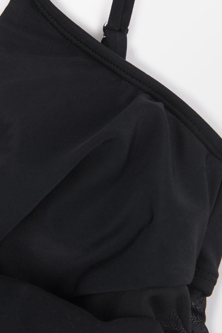 CUPSHE Forest Adventure Solid Mesh Wrap Front Cutout Black One Piece Swimsuit One Pieces