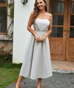 CUPSHE Constance Thin Straps Square Neck Backless A-Shape Dress