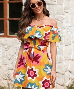 CUPSHE Marlene Floral Ruffle Off Shoulder Dress