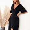 CUPSHE Dresses Demetria Black V-neck Split A-Shape Dress