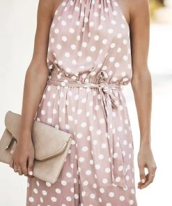 CUPSHE Kimora Sleeveless Ruching Tie Polka Dot Jumpsuit Accs & Clothing